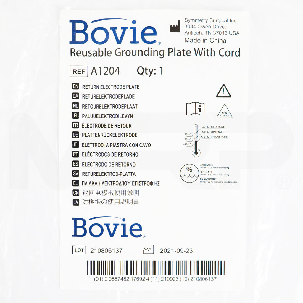 Bovie Reusable Grounding Plate with Cord
