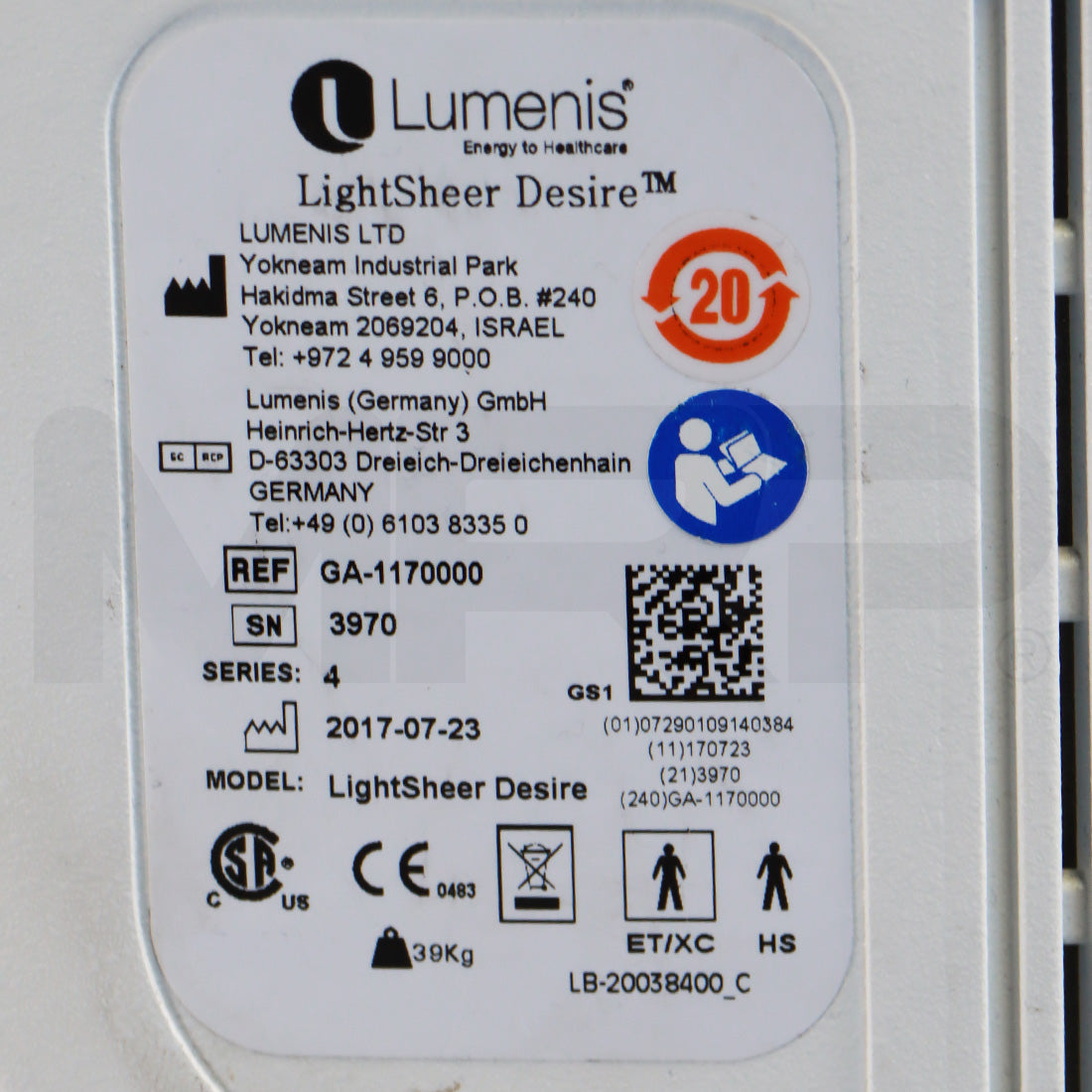 2017 Lumenis LightSheer Desire Diode Laser Hair Removal ET HS XC Handpieces