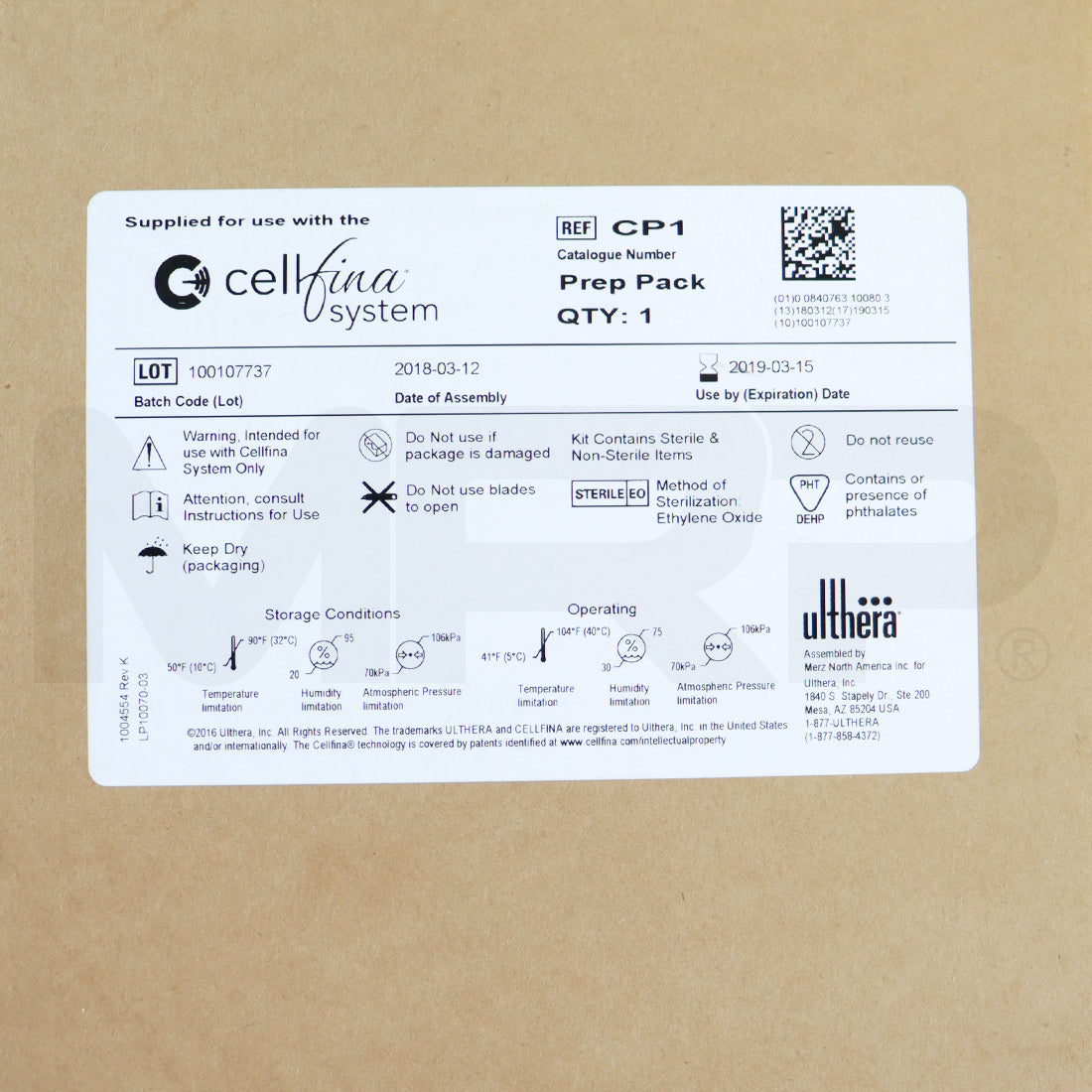 Ulthera Cellfina CP-1 CP1 Prep Pack Auto-Fil Kit Medela Liner Package Exp 03/2019