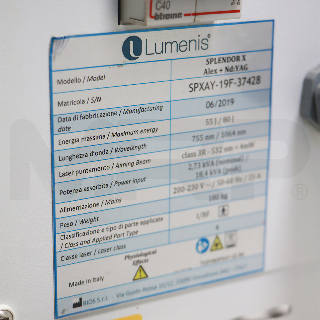 2019 Lumenis Splendor X Alex Nd YAG Laser Hair Removal Alexandrite 755 1064 nm