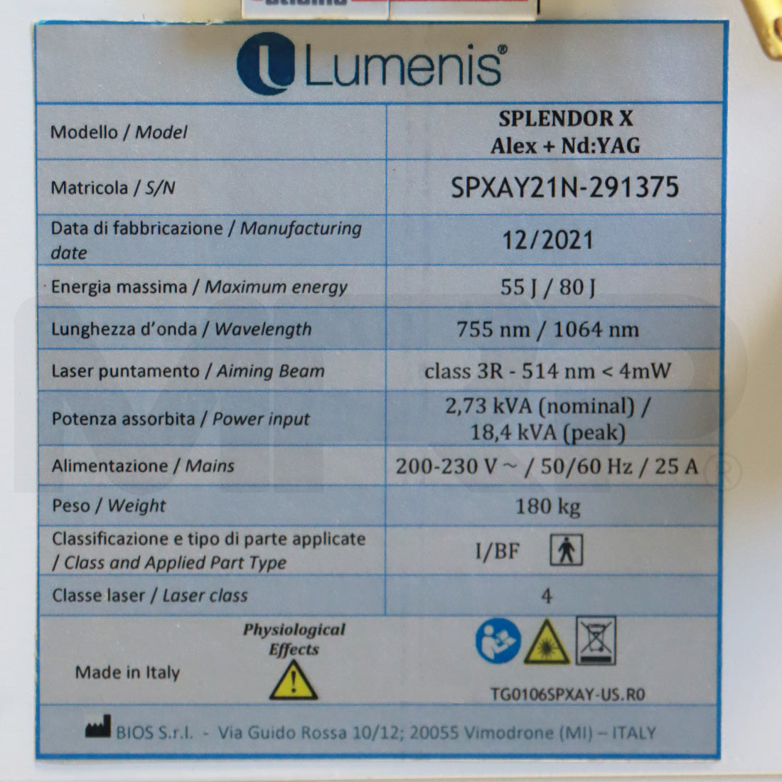 2021 Lumenis Splendor X Alex Nd YAG Laser Hair Removal Alexandrite 755 1064 nm