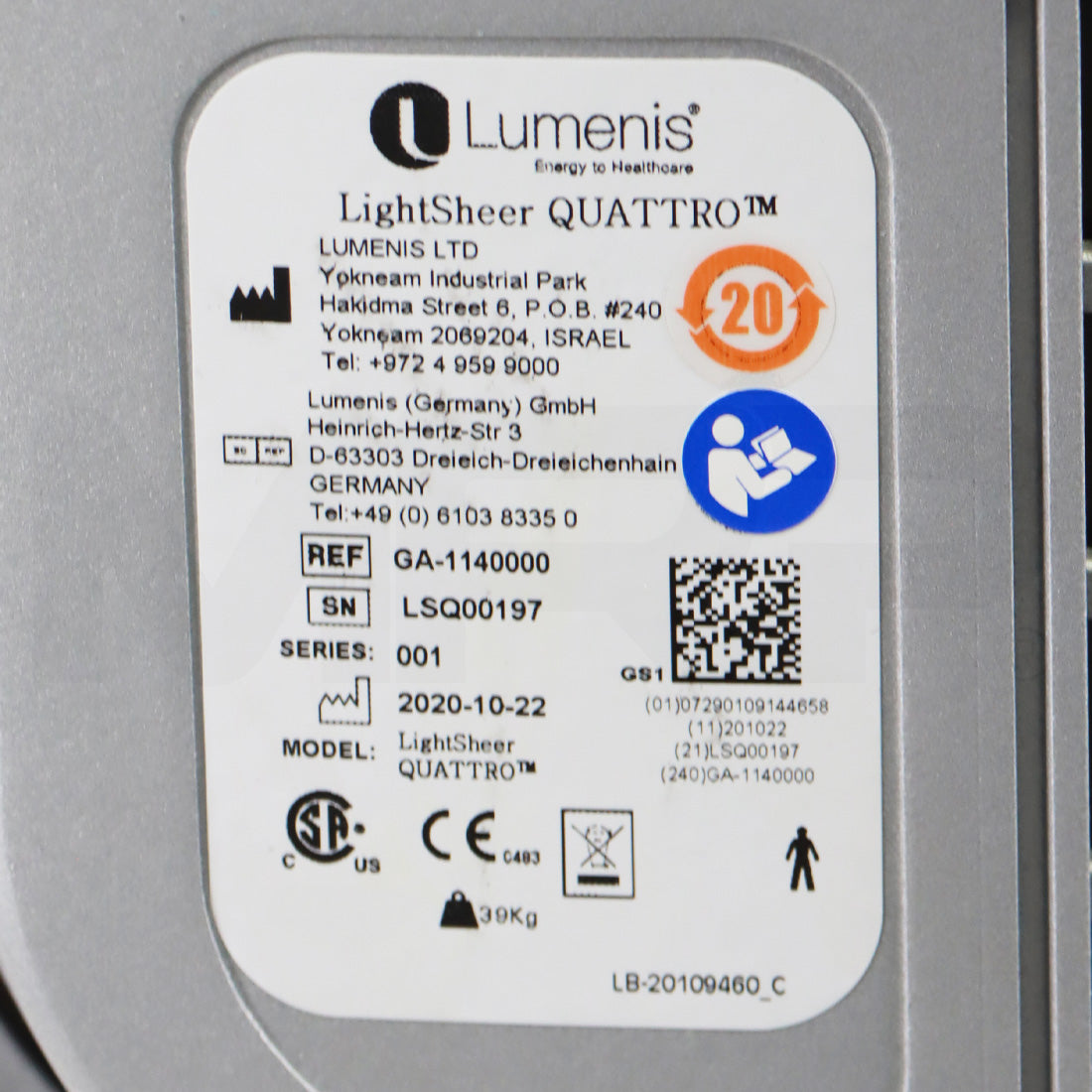 2020 Lumenis LightSheer Quattro Diode HS805 XC805 Hair Removal Laser System