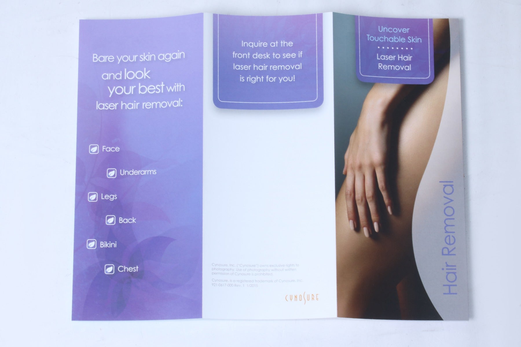 Cynosure Uncover Touchable Skin Laser Hair Removal Patient Brochures 56Pack 2015