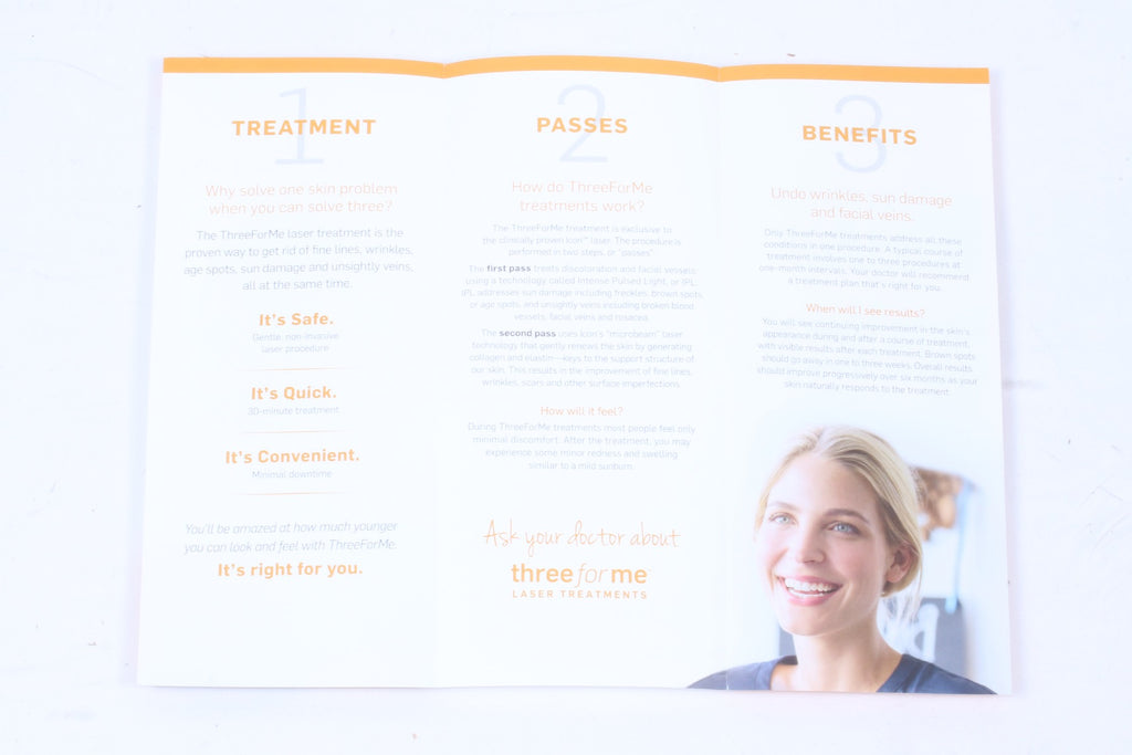 Cynosure 3 For Me Icon Laser IPL Wrinkle Sun Damage Vein Patient Brochures 25 Pack