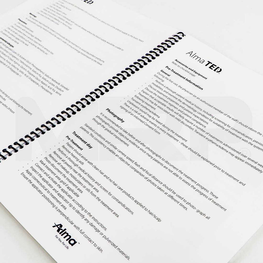 Alma TED In-Service Planning Guide - spiral-bound interior pre-treatment pages