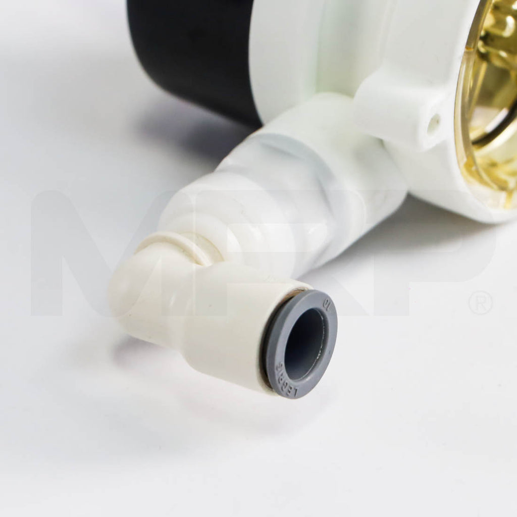 Cynosure Affinity QS flow switch white push-to-connect elbow fitting