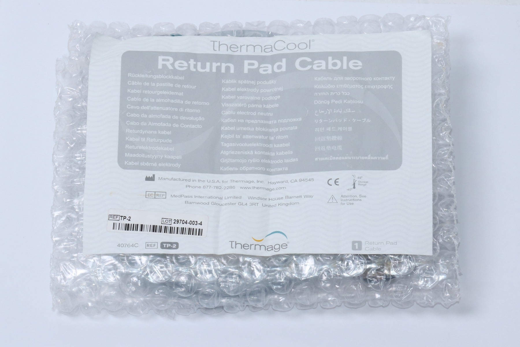 Thermage ThermaCool Grounding Electrode Return Pad Cable Therma Cool TP-2