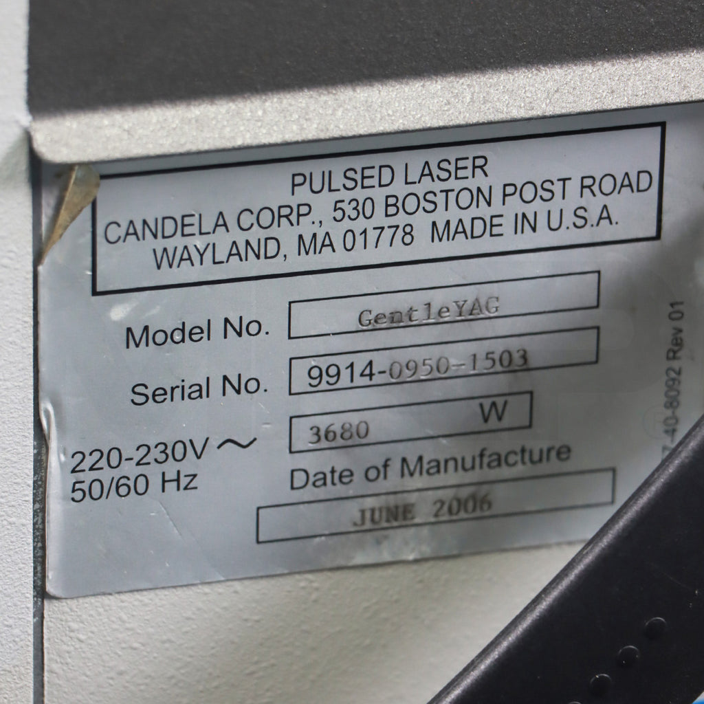 2006 Candela Mini GentleYag Nd: YAG Laser Hair Removal Vascular Lesions System