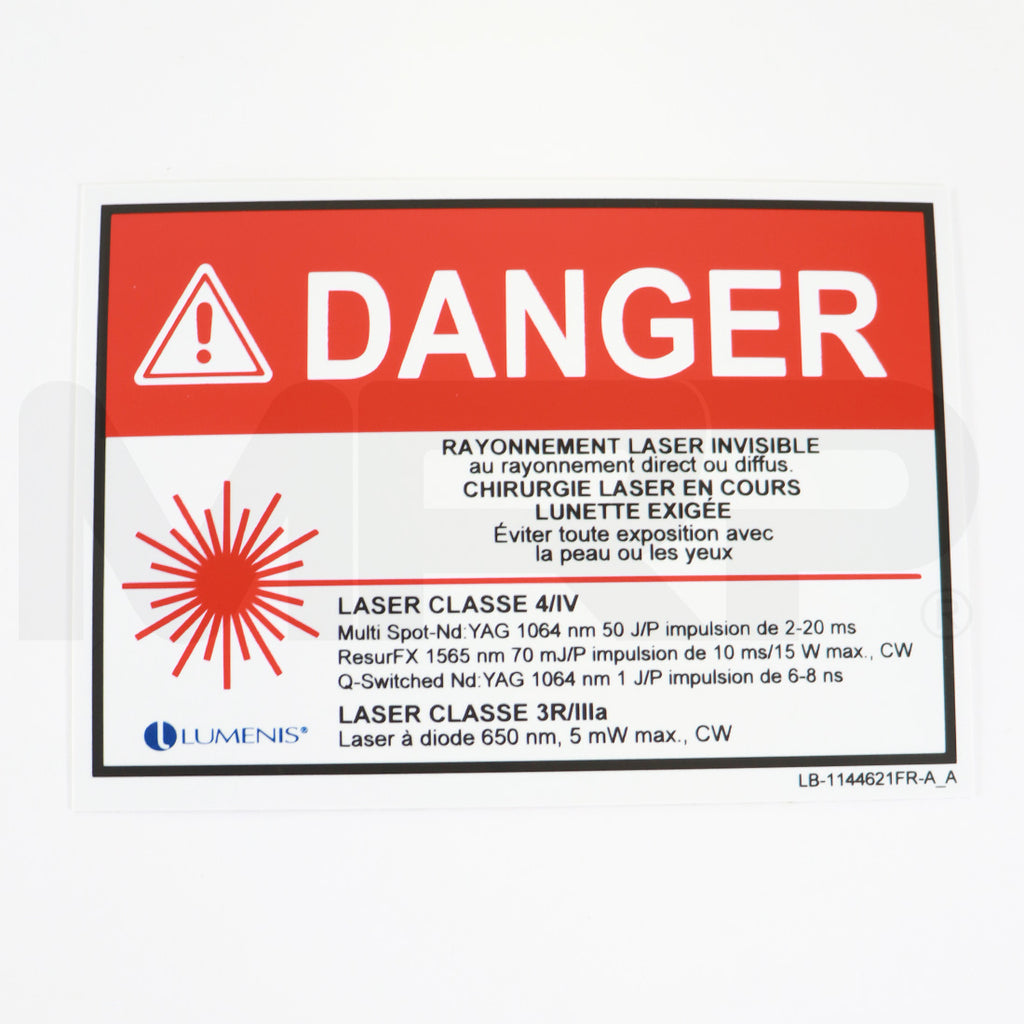 Lumenis Laser Danger Sign French Safety Eyewear Nd YAG 1064nm 50 J/P LB-1144621FR-A
