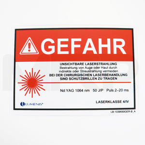 Lumenis Laser DANGER Sign German Safety Eyewear Nd YAG 1064nm 50 J/P LB-1039550GER-B