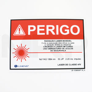 Lumenis Laser DANGER Sign Portuguese Safety Eyewear Nd YAG 1064nm 50 J/P LB-103550PT-B