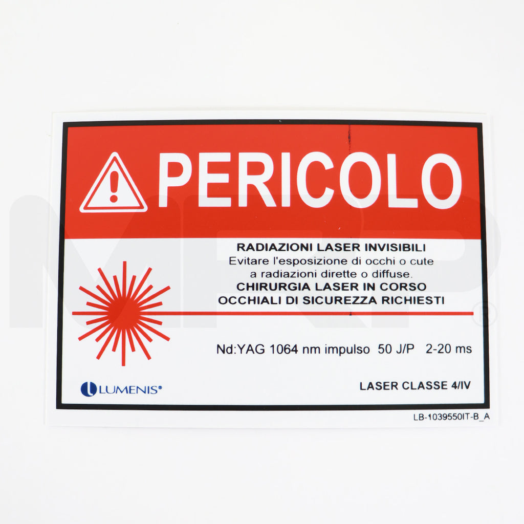 Lumenis Laser DANGER Sign Italian Safety Eyewear Nd YAG 1064nm 50 J/P LB-1039550IT-B