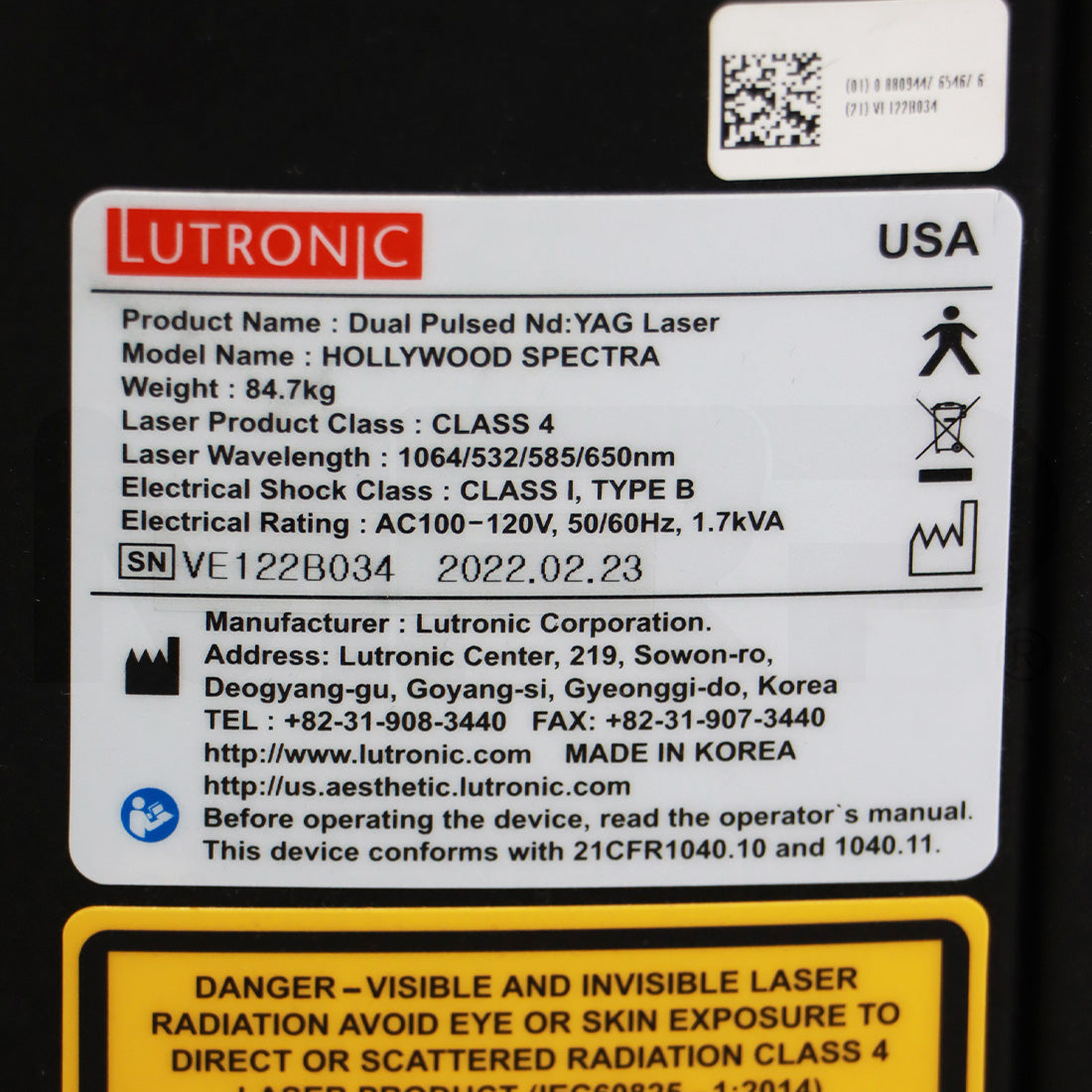 2022 Lutronic Hollywood Spectra 532/585/650/1064nm Nd:Yag Skin Pigmentation System