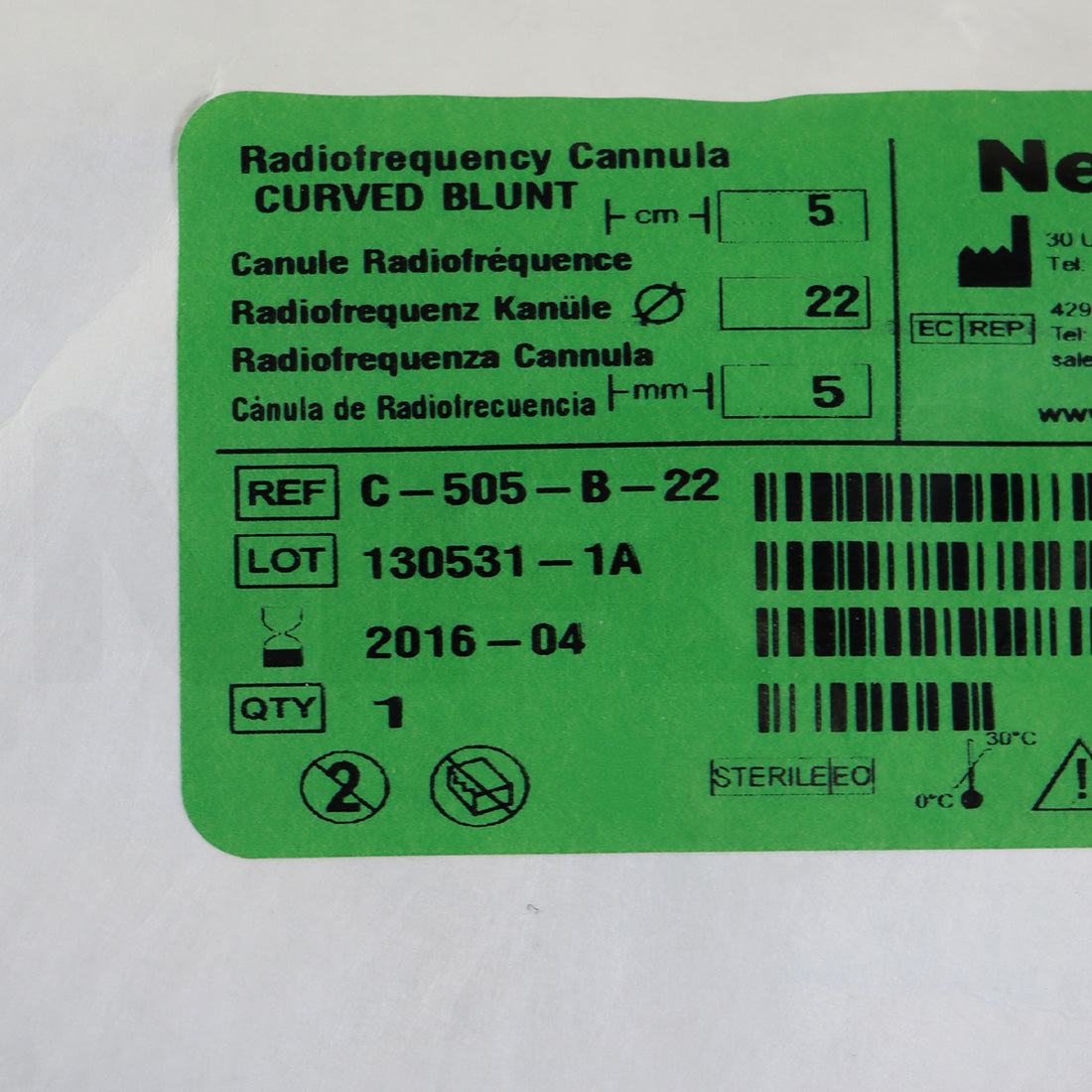 NeuroTherm Disposable RadioFrequency Electrode RFDE-5 RF Exp 4/2016 (x1 Pc)