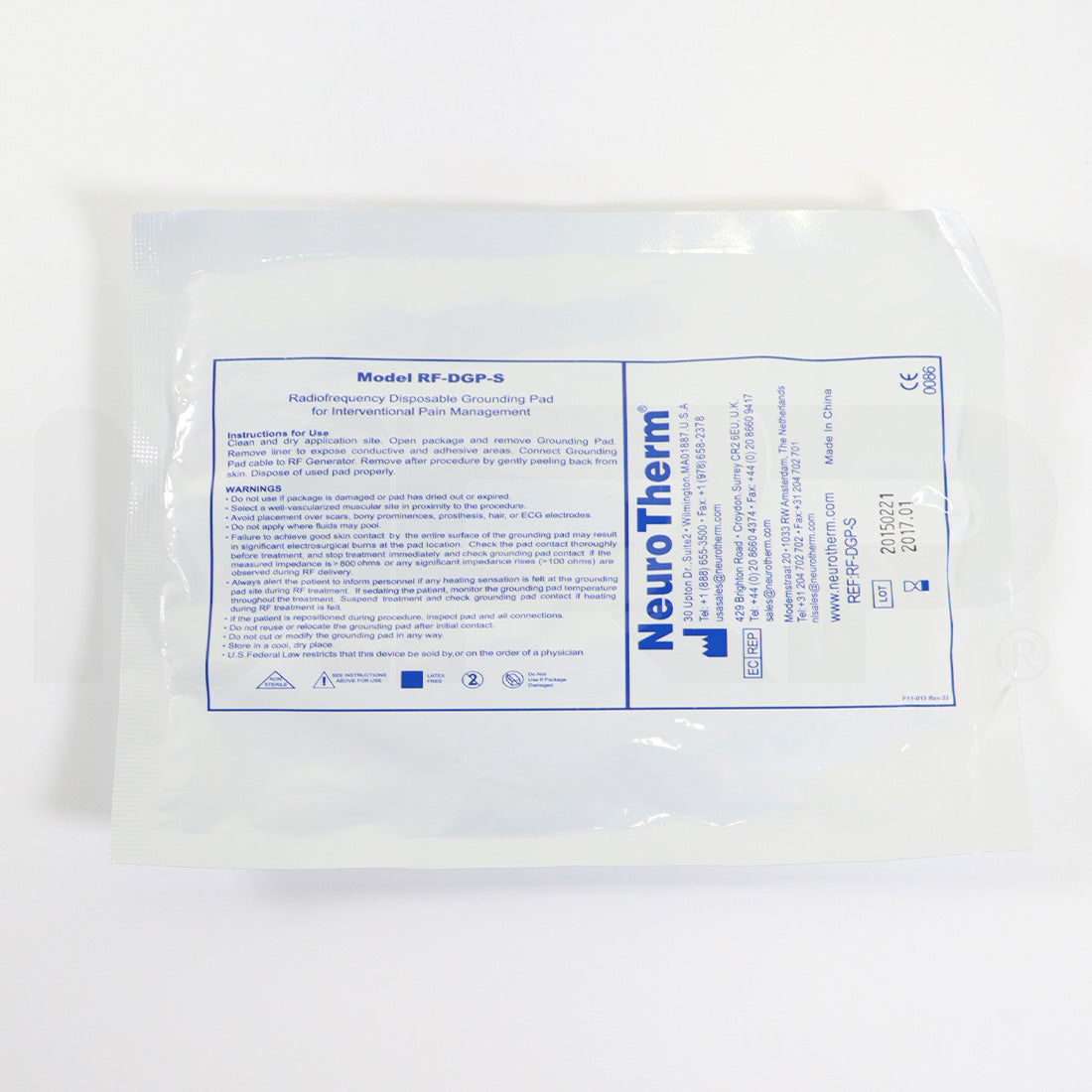 Thermi NeuroTherm RF Disposable Grounding Pad RF-DGP-S 1x Single EXP 01/2017