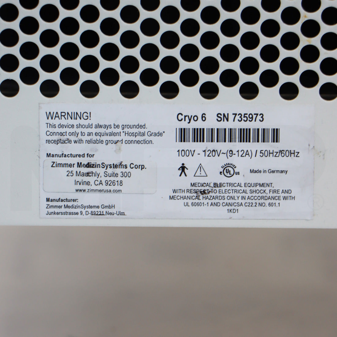 Zimmer Cryo 6 Chiller Patient Epidermal Cryo Therapy Device System