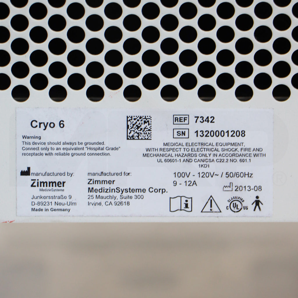 Zimmer Cryo 6 Chiller Patient Epidermal Cryo Therapy System Device