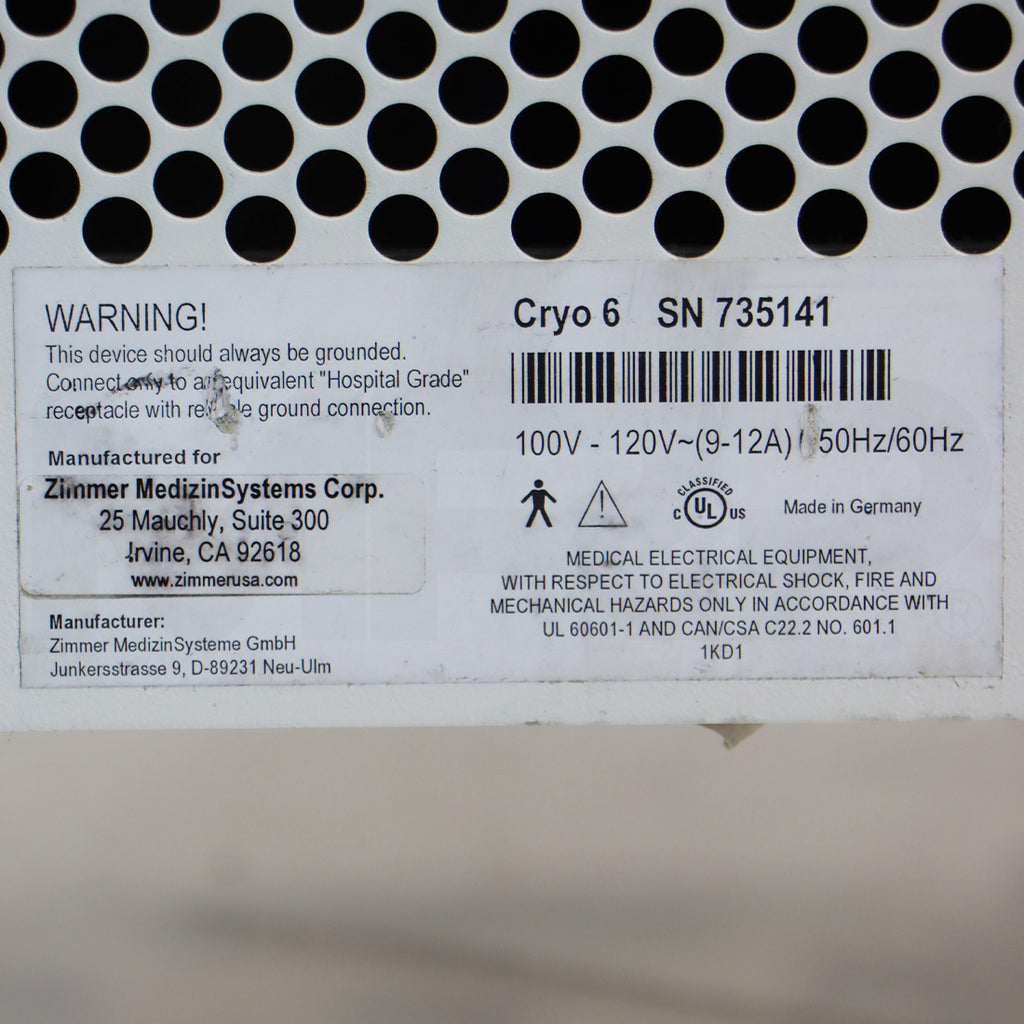 Zimmer Cryo 6 Patient Epidermal Cryo Chiller Therapy System Device