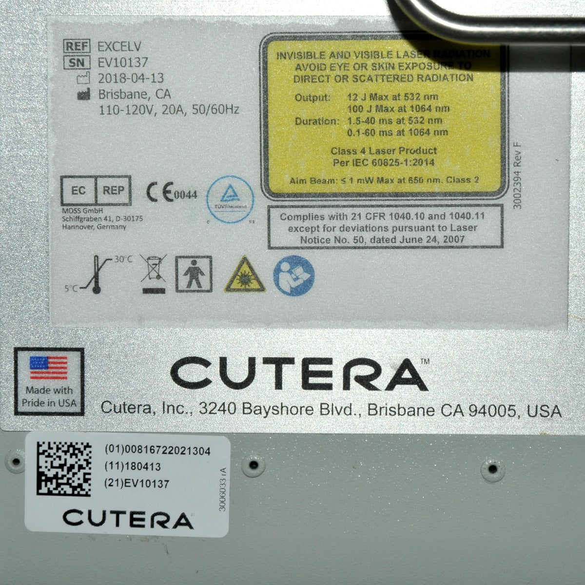 Cutera ExcelV Laser 532 1064 Nd YAG Vascular Genesis XLV Excel V XL V 2018