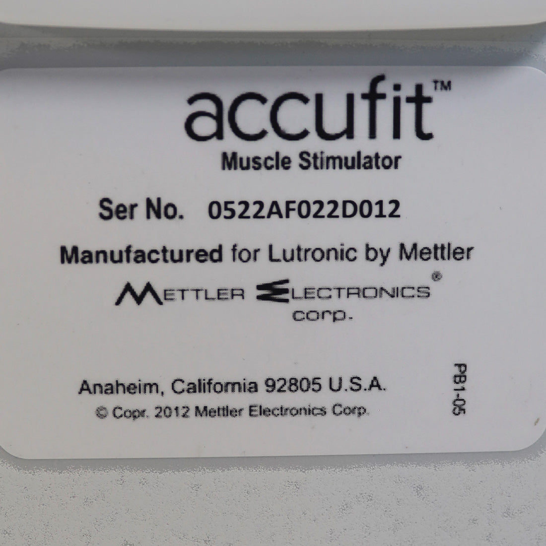 Lutronic Accufit IntelliSTIM IntelliCycle Muscle Stimulation System PB1-05
