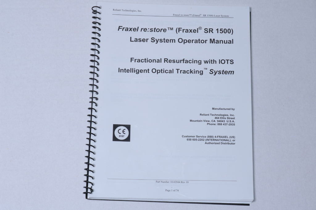 2006 Solta Fraxel Restore SR 1500 Re Store Laser Operator Manual 10-02844 Rev 10