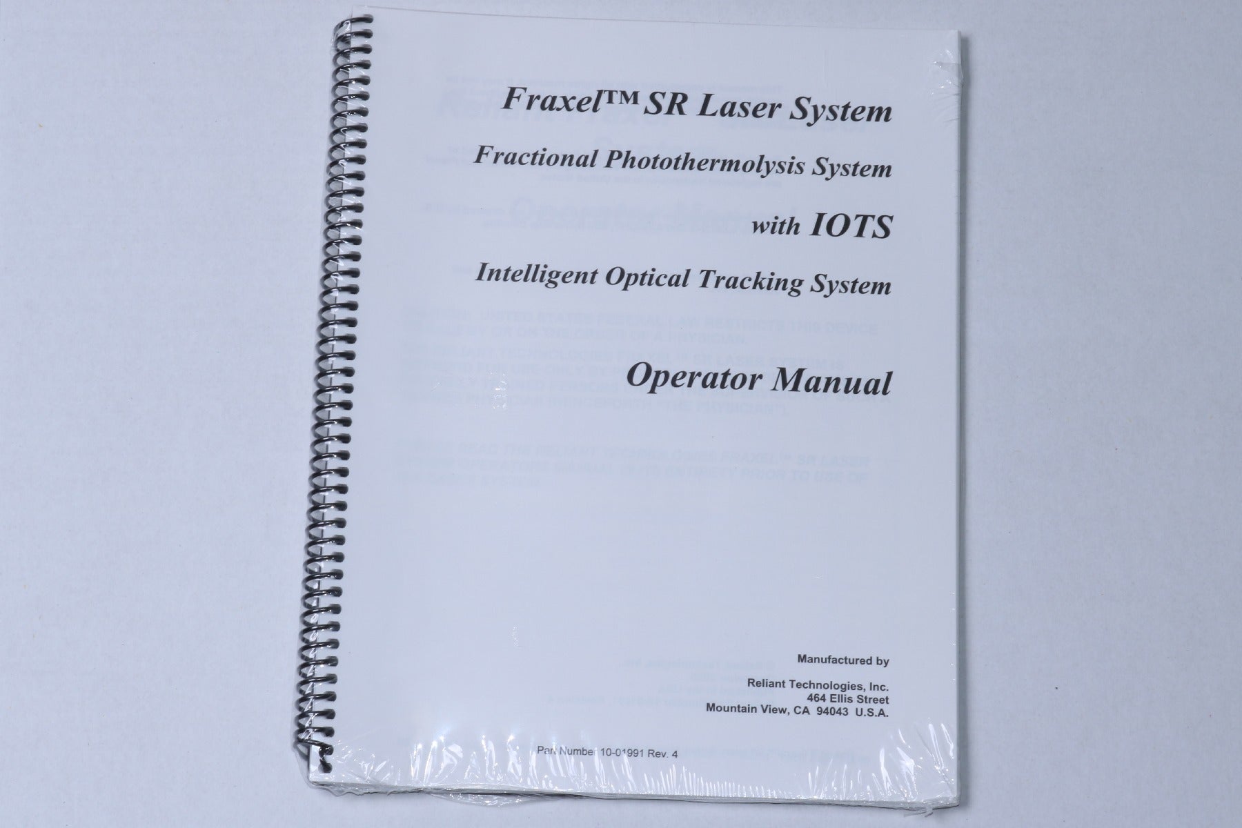 Solta Fraxel Restore SR 1500 Re Store Laser Operator Manual 10-01991 Rev 4