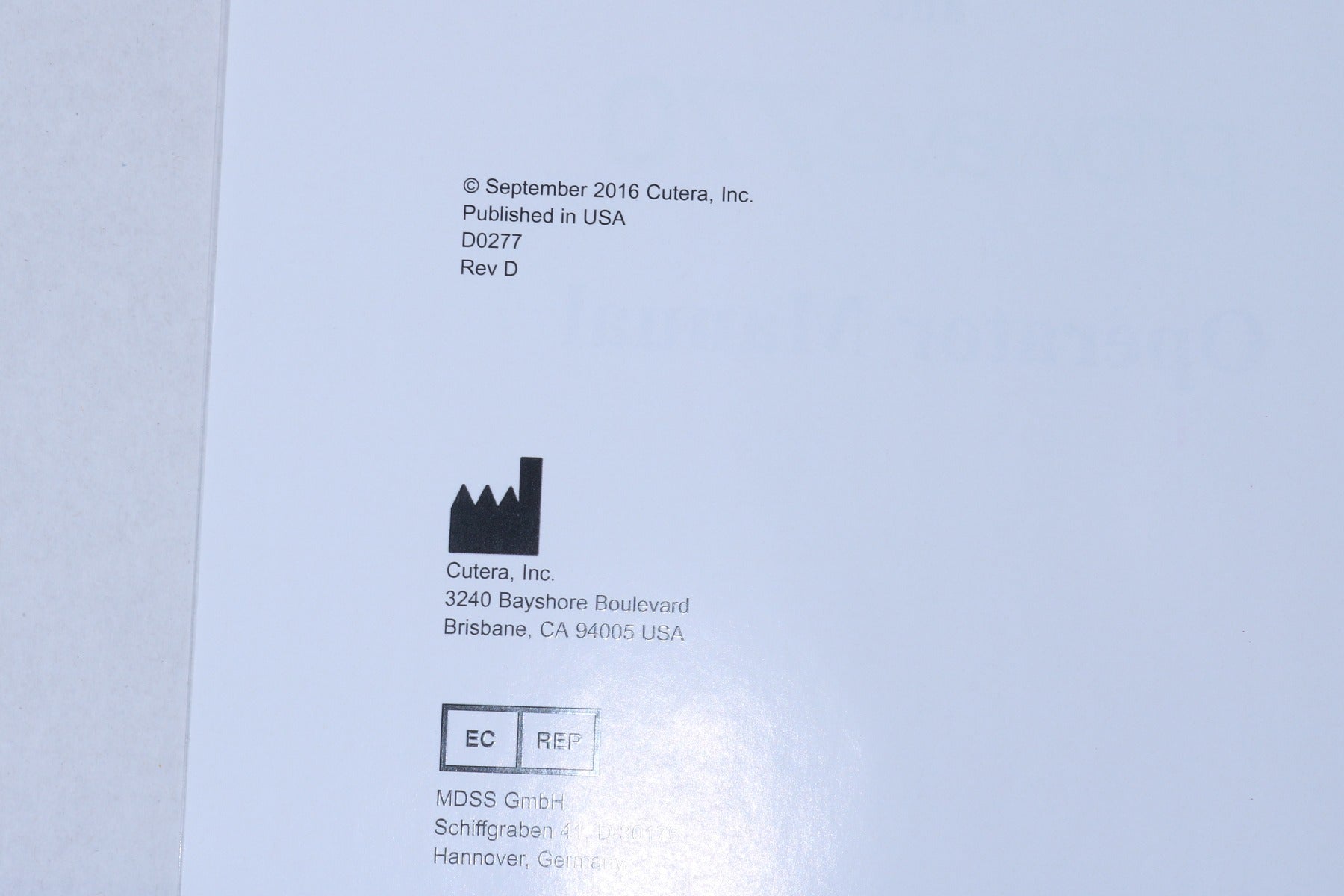 2016 Cutera Xeo Prowave LX Pro Wave 770 IPL Handpiece User Operator Manual D0277