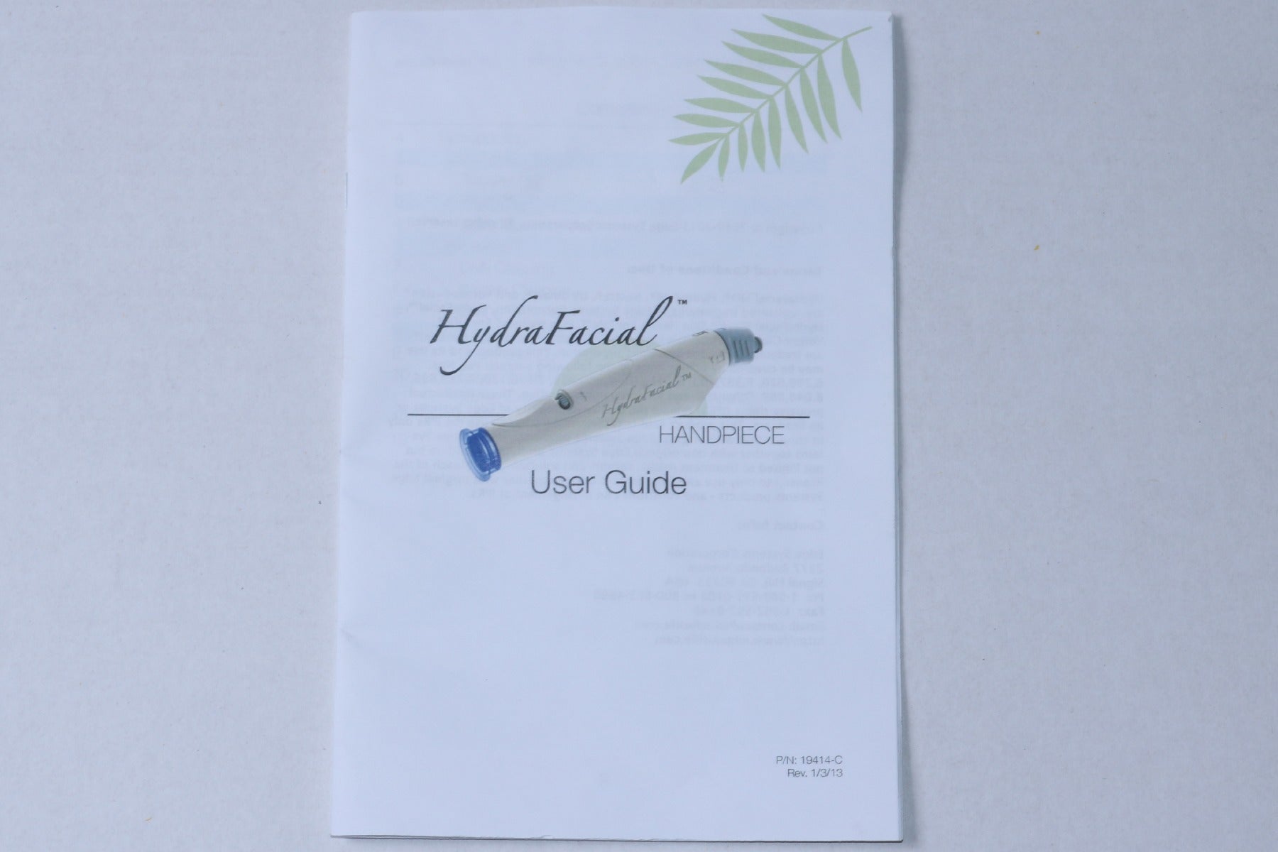 2013 Edge Hydrafacial Hydra Facial Handpiece User Guide Operator Manual 19414-C
