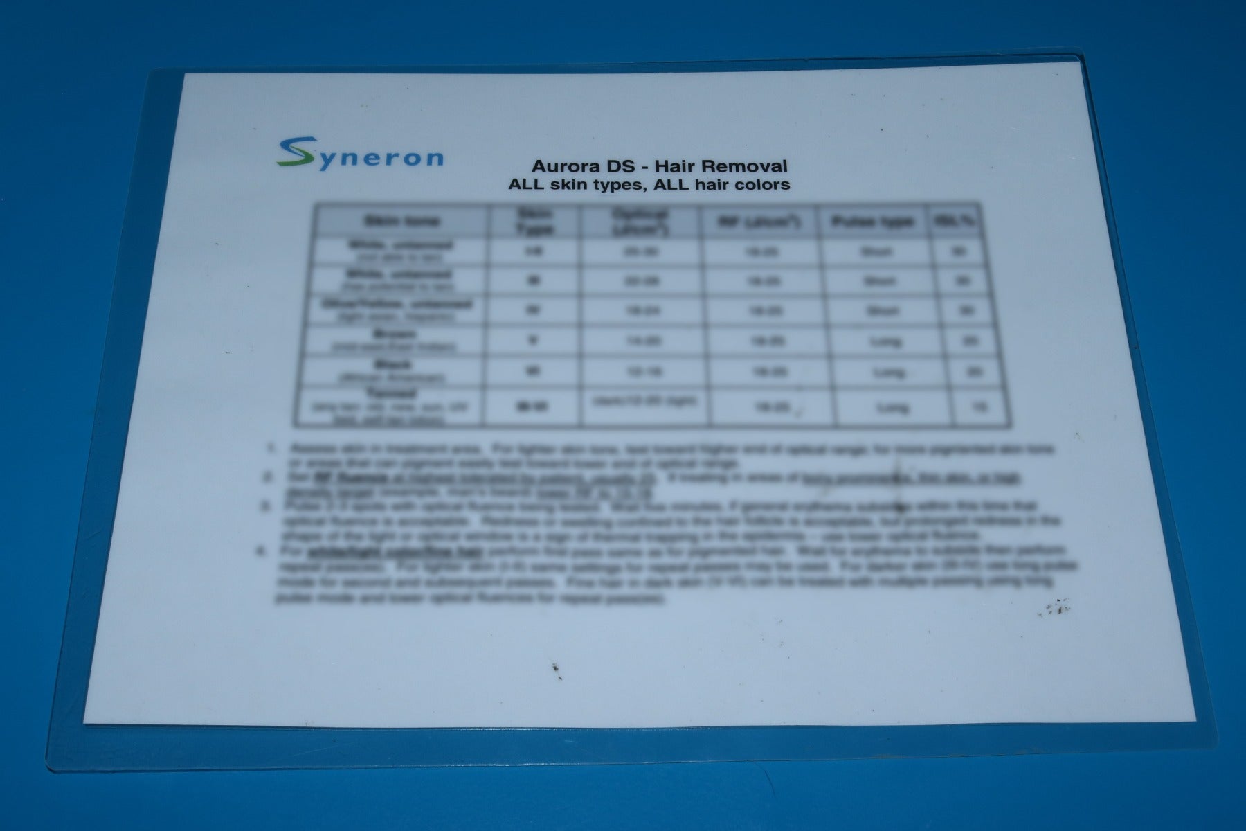 Syneron Aurora SR & DS IPL Skin Renewal Hair Removal Laminated Treatment Setting