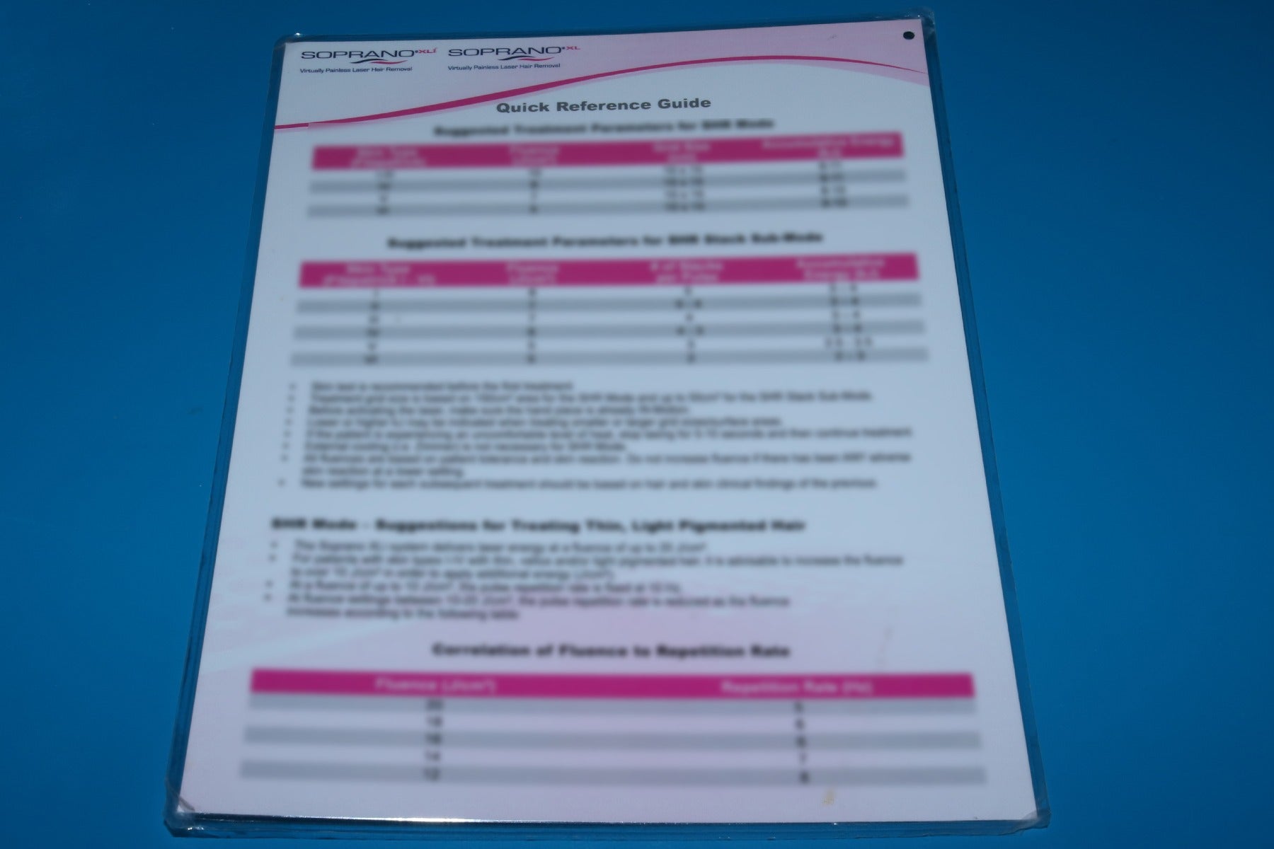 Alma Soprano XL Hair Removal Laser Quick Reference Guide Rev 4 PBSP05050802