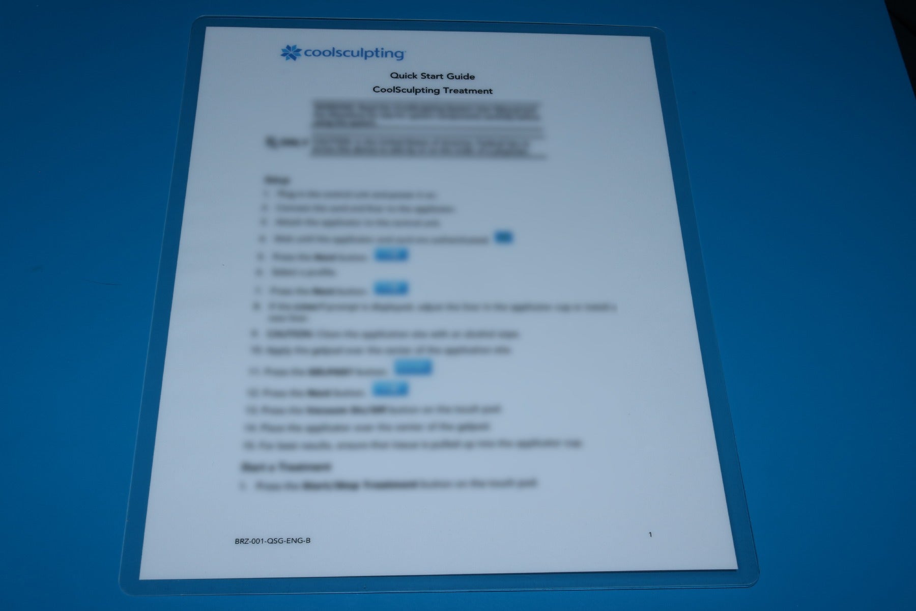 2012 Zeltiq CoolSculpting Quick Start Guide Cool Sculpting BRZ-001-QSG-ENG-B