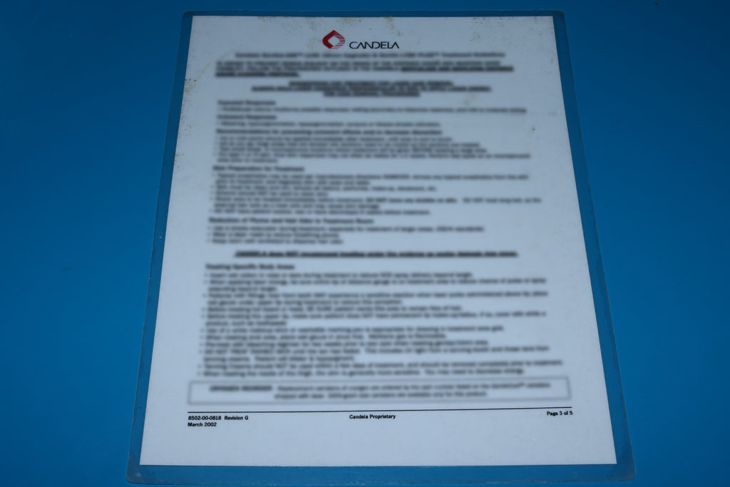 2002 Candela GentleLASE Plus Laser Laminated Treatment Guidelines 8502-00-0818