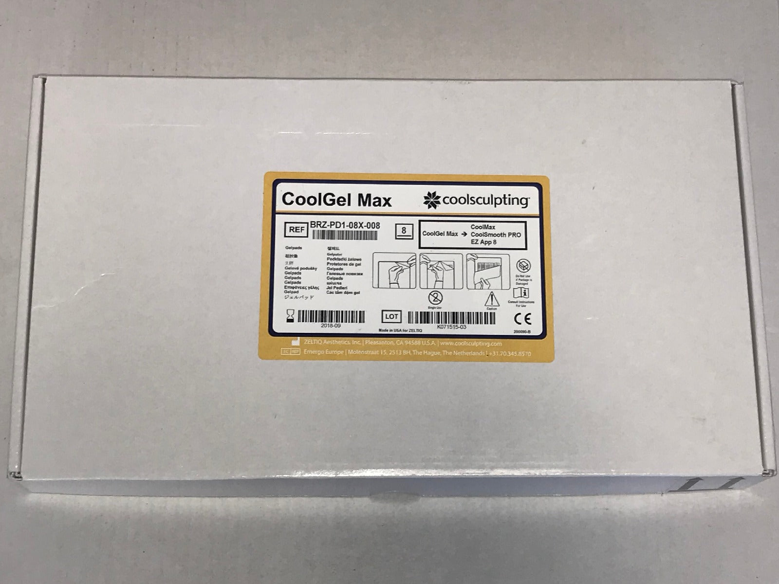 Zeltiq CoolSculpting CoolGel Max Cool Max Gel Pads BRZ-PD1-08X-008 EXP 2018-09