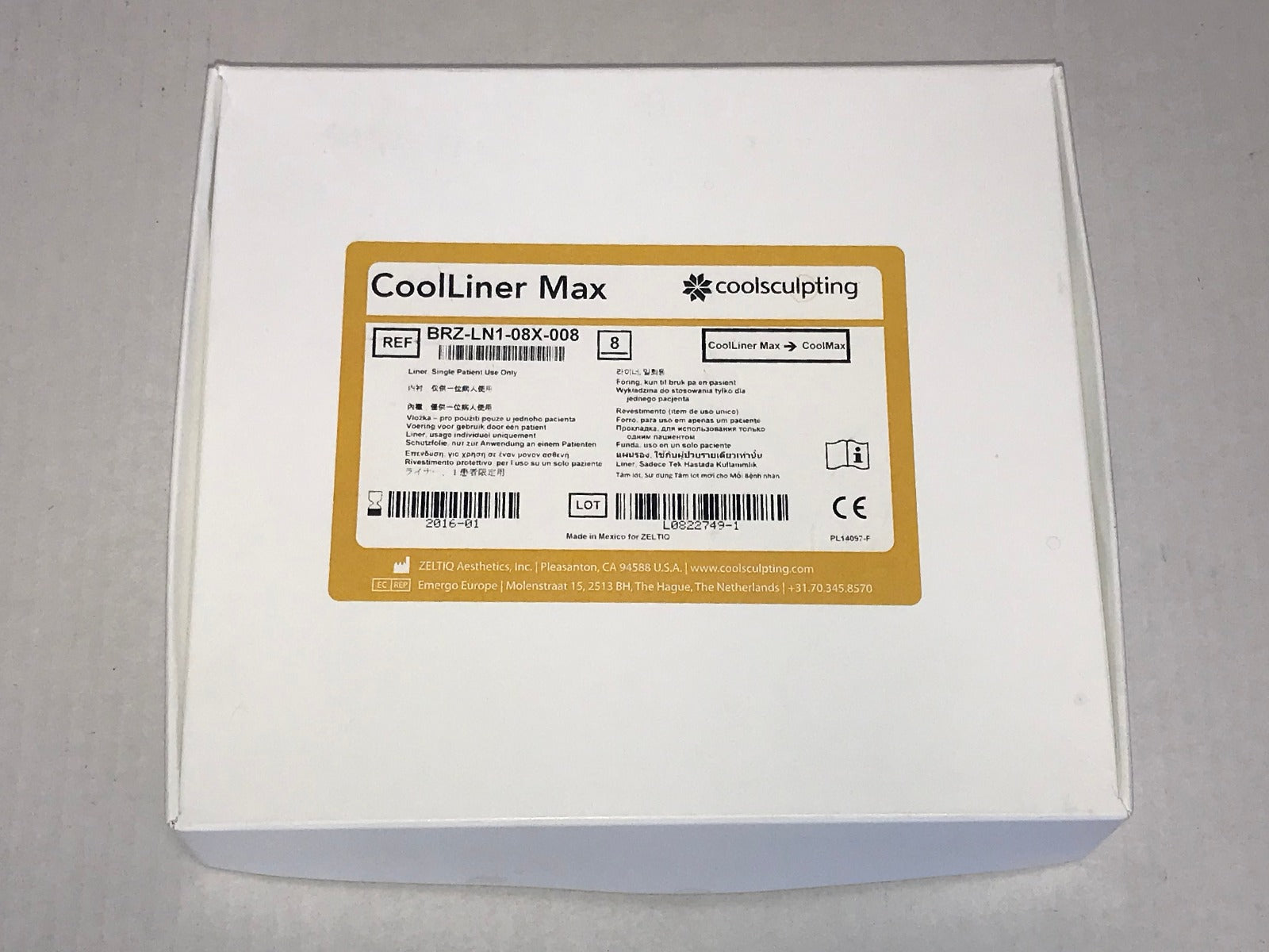 Zeltiq CoolSculpting CoolLiner Max Cool Liner BRZ-LN1-08X-008 8 Pack EXP 2016-01