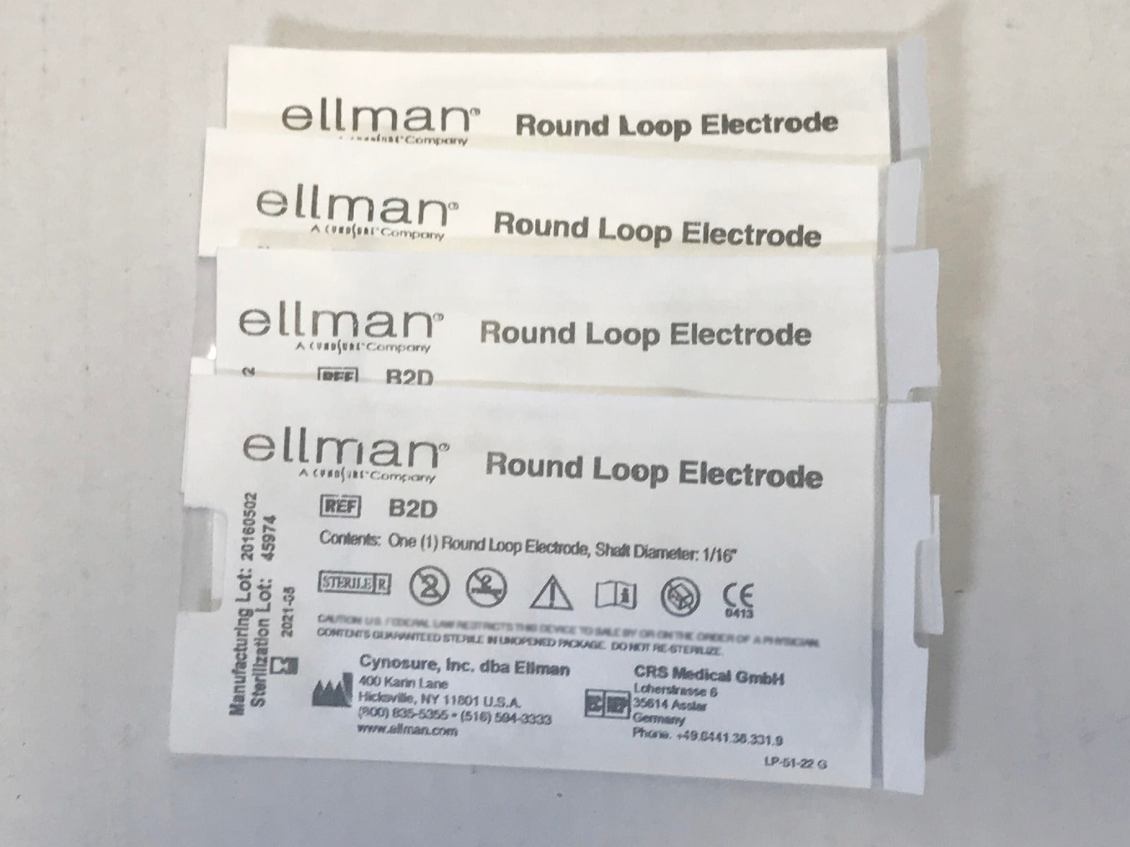 Ellman B2D Pelleve Round Loop Electrodes 3/8" Loop 1/16" Shaft 4 Pack EXP 2021