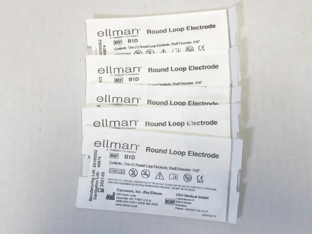 Ellman B1D Pelleve Round Loop Electrodes 1/4" Loop 1/16" Shaft 5 Pack EXP 2021