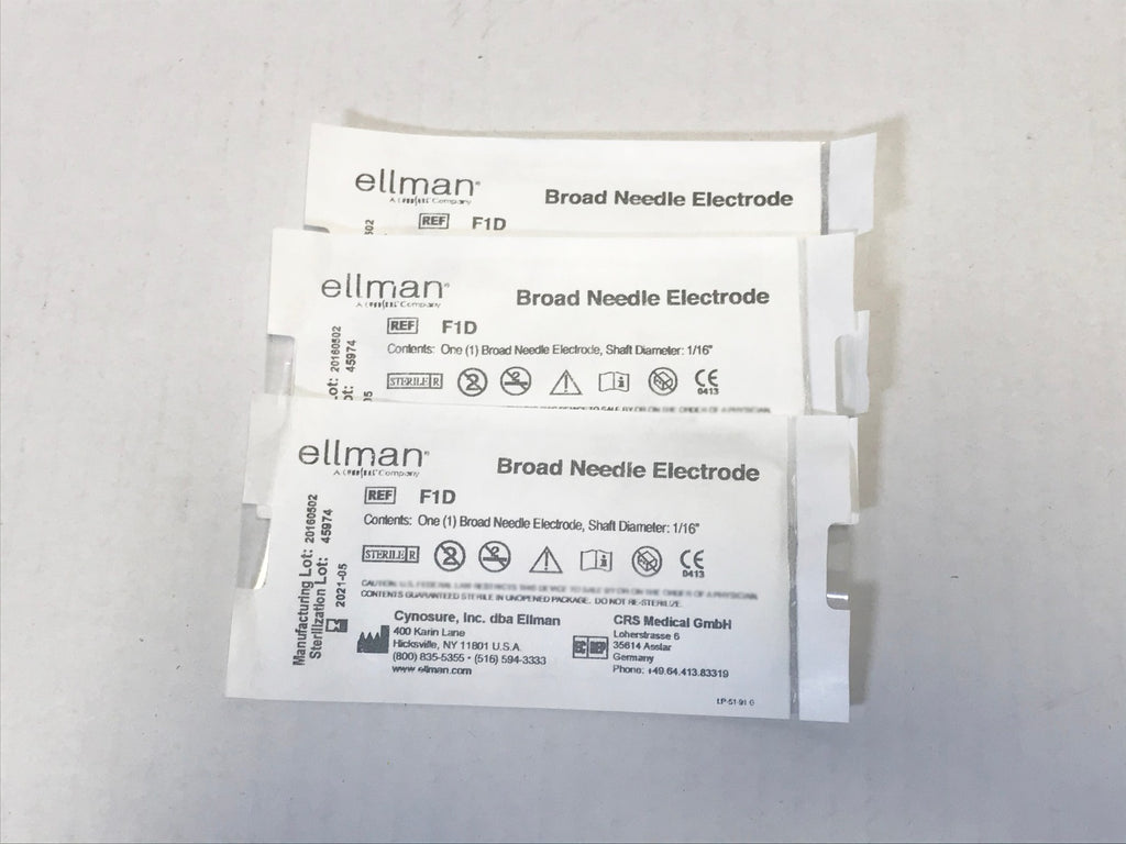 Ellman F1D Pelleve Broad Needle Electrodes 1/16" Shaft Diameter 3 Pack EXP 2021