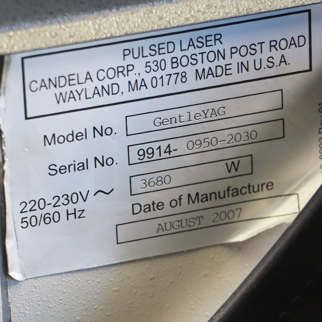 2007 Candela GentleYag Nd: YAG Laser Workstation Hair Removal Vascular Lesions