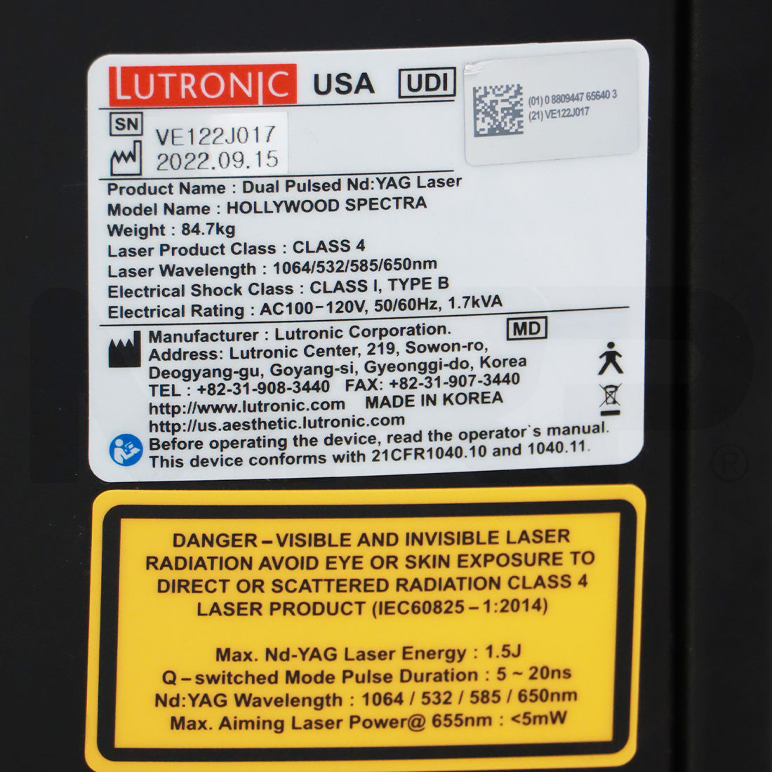 2022 Lutronic Hollywood Spectra 532/585/650/1064nm Laser Skin Pigmentation System
