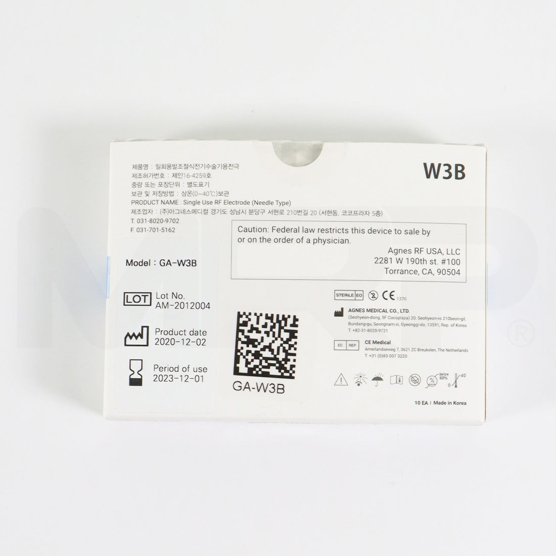 Agnes Medical Single Use RF Electrode Needle Type GA-W3B x1 Exp 12/2023