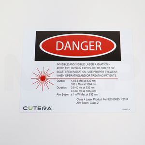 Cutera Danger Sign Class 4 Laser Product, Aim Beam Class 2 (8.5"x11)