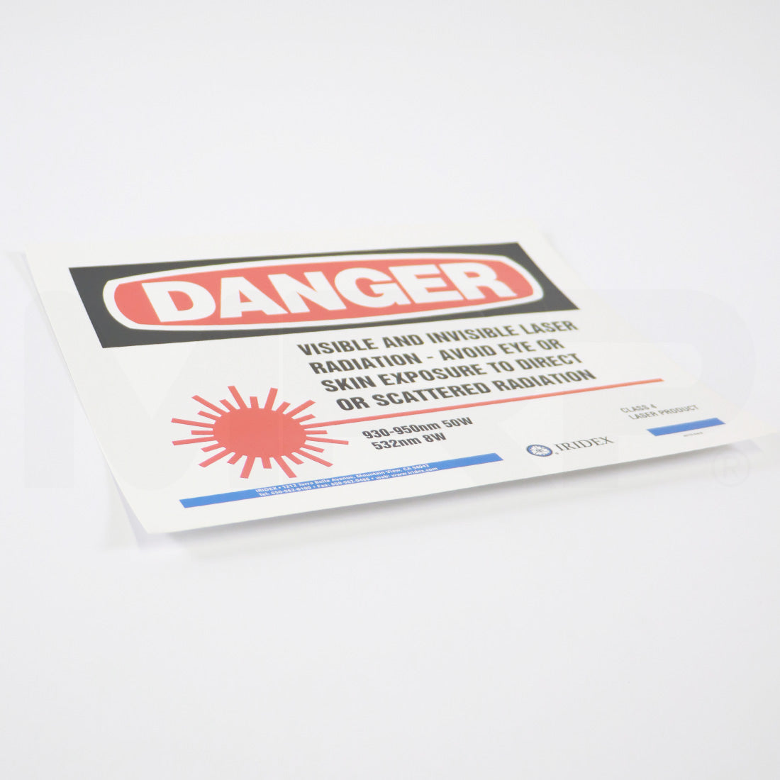 Iridex Laser Danger Sign 930-950nm Class 4 Laser Product