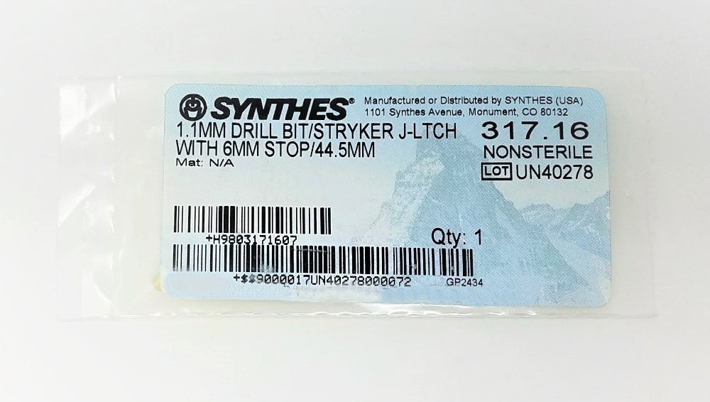 Stryker Synthes 317.16 Drill Bit J-Ltch with 6mm Stop 44.5mm UN40278