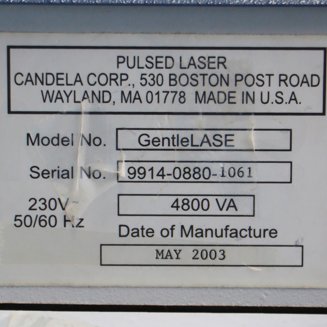 2003 Candela GentleLase Mini Pulsed Laser Alexandrite MGL 755nm Gentle Lase
