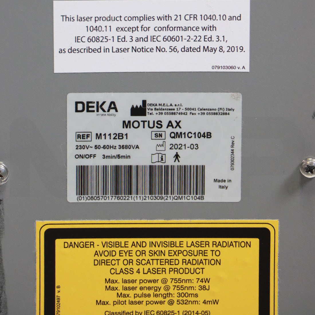 2021 Deka Cartessa Motus AX Alexandrite 755nm Laser System