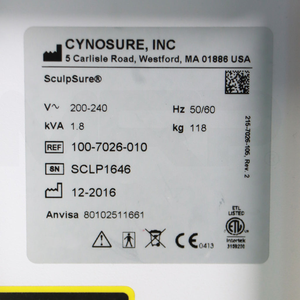 2016 Cynosure SculpSure Diode Laser Submental Body Sculpting Contouring System