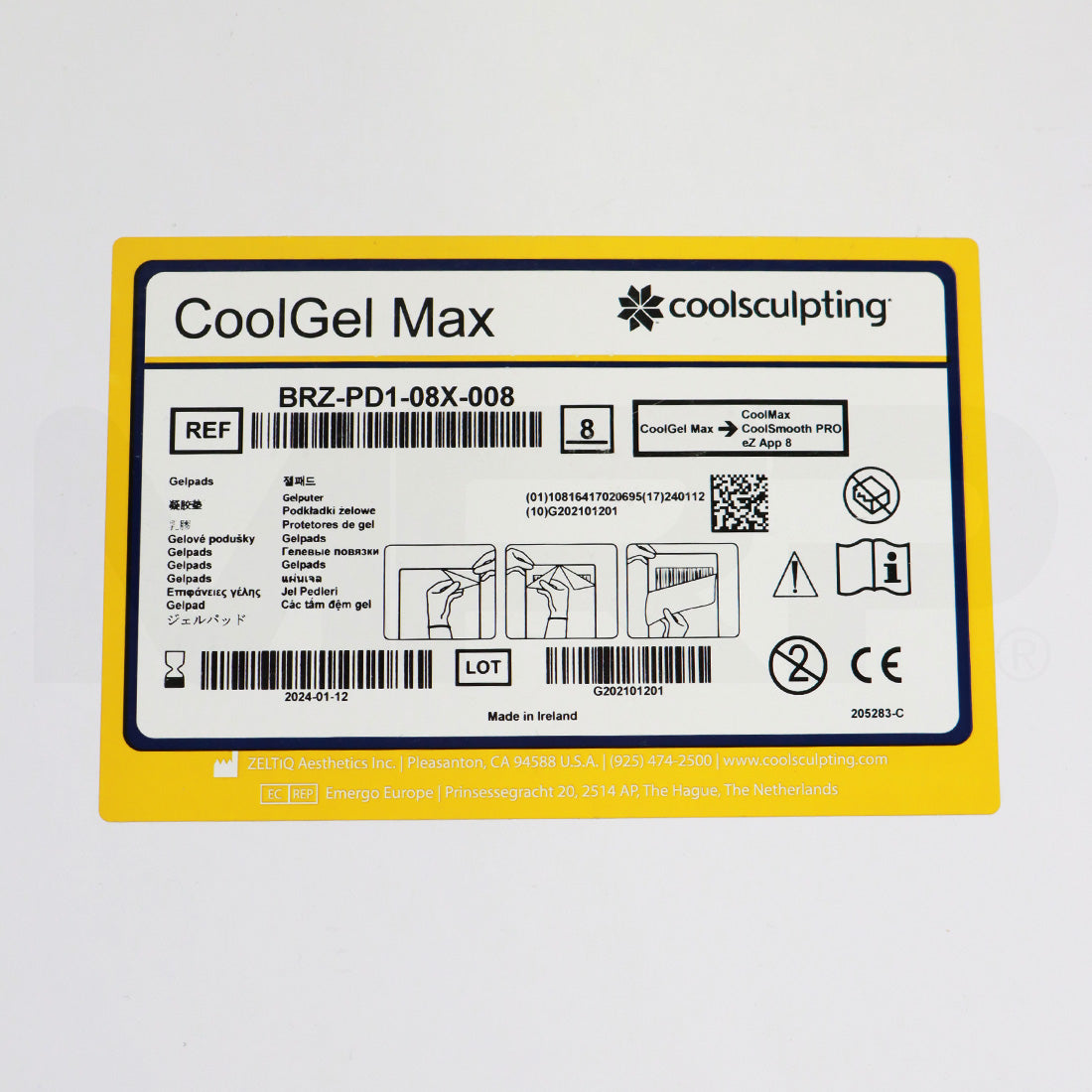 Zeltiq CoolSculpting CoolGel Max BRZ-PD1-08X-008 GelPads, EXP 01/2024 8-Pack