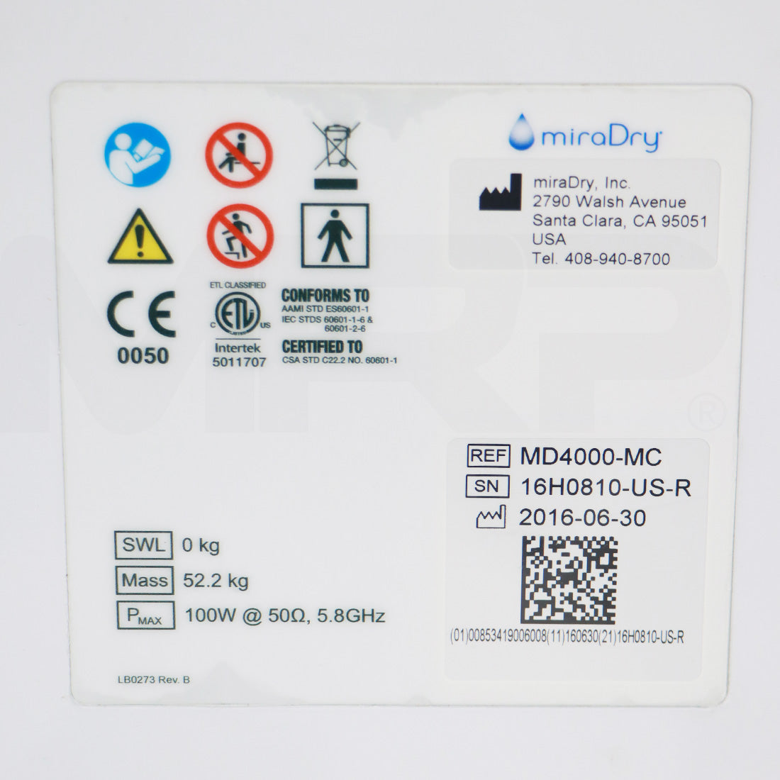 2016 Miramarlabs MiraDry MD4000-MC Sweat Odor Reduction Treatment System