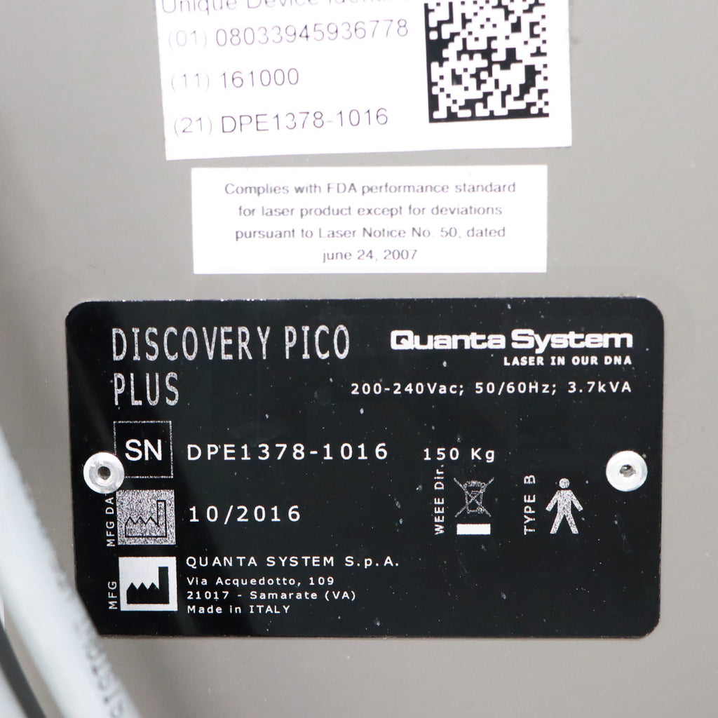 2016 Quanta System Discovery Pico Plus Nd: YAG Tattoo Removal Laser System