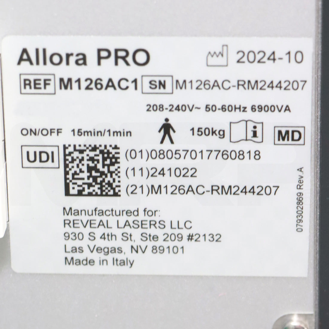 Reveal Allora Pro Laser System Serial